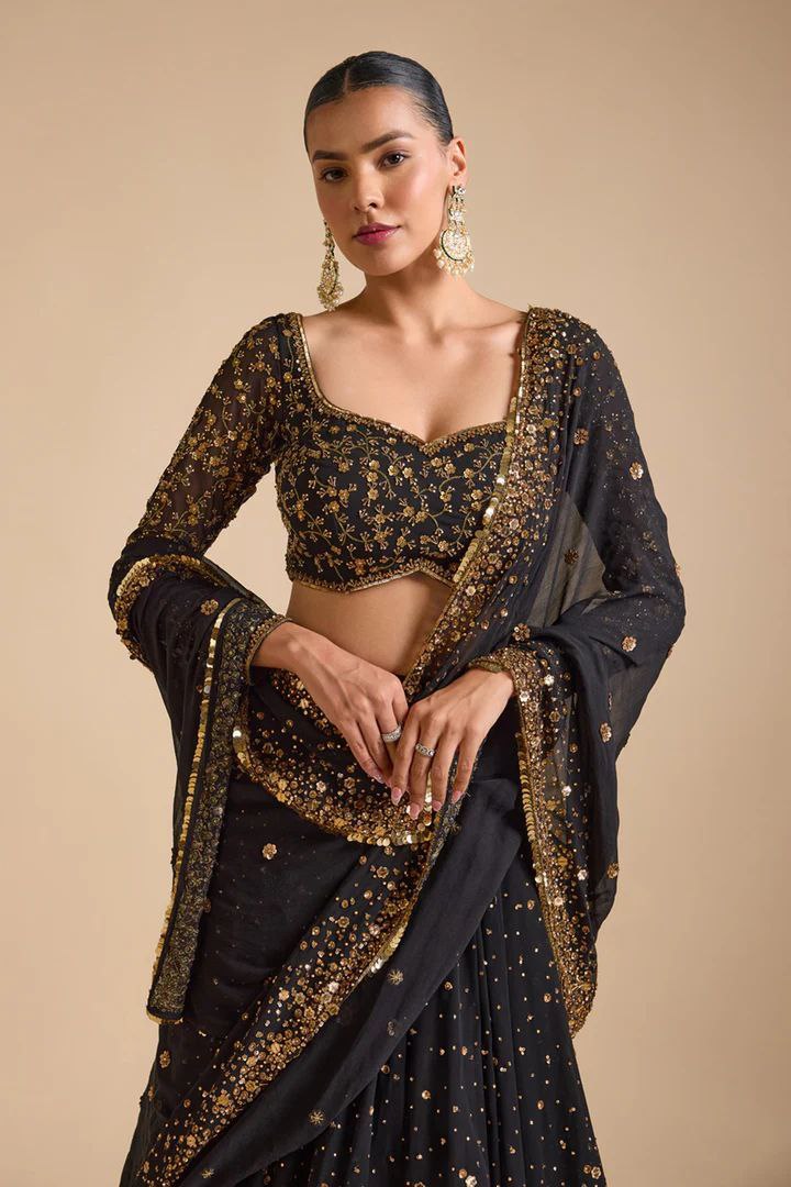 Black Georgette Embroidery Sequence Design Work Lehenga Choli For Women