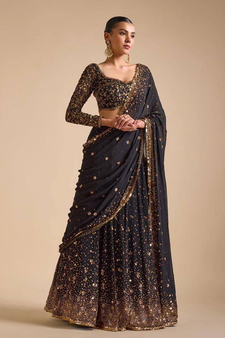 Black Georgette Embroidery Sequence Design Work Lehenga Choli For Women