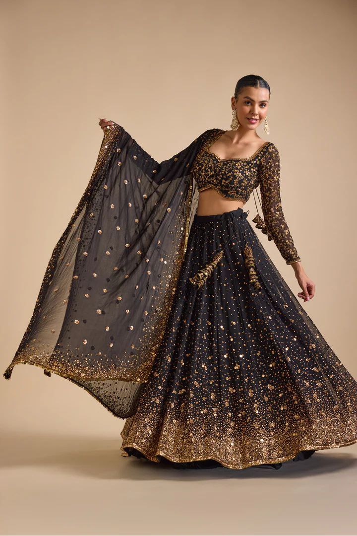Black Georgette Embroidery Sequence Design Work Lehenga Choli For Women