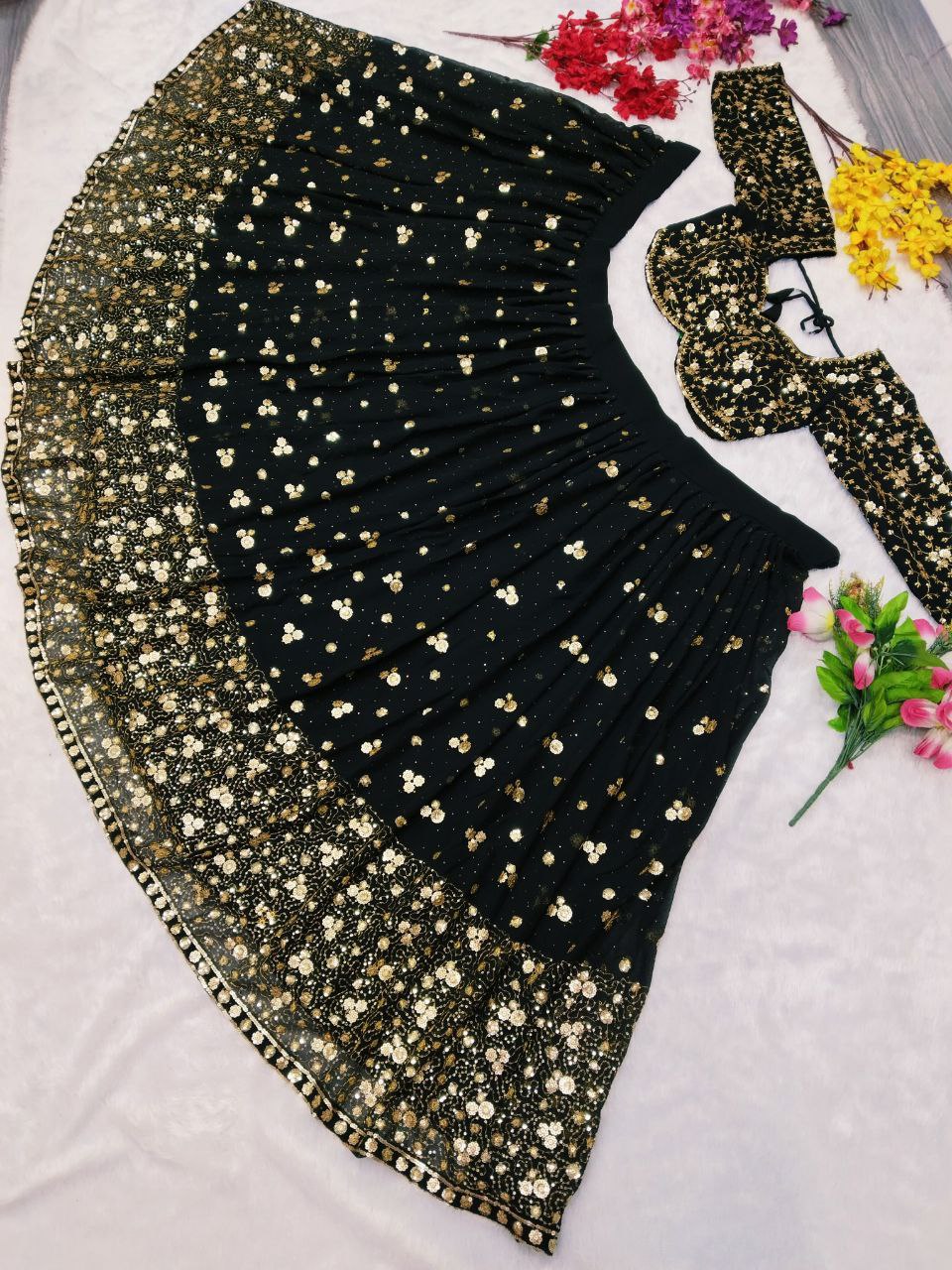 Black Georgette Embroidery Sequence Design Work Lehenga Choli For Women