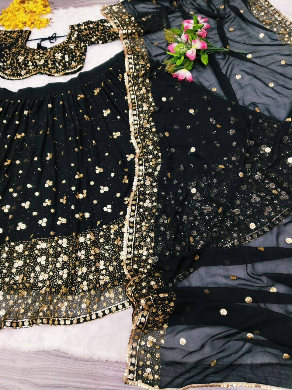 Black Georgette Embroidery Sequence Design Work Lehenga Choli For Women