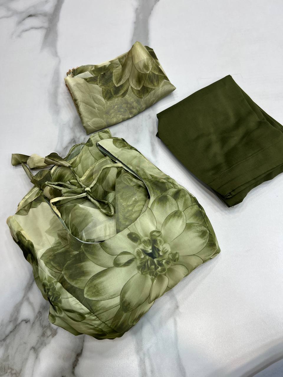 Mehendi Green Soft Organza Silk Printed Anarkali Gown Set Pant Dupatta