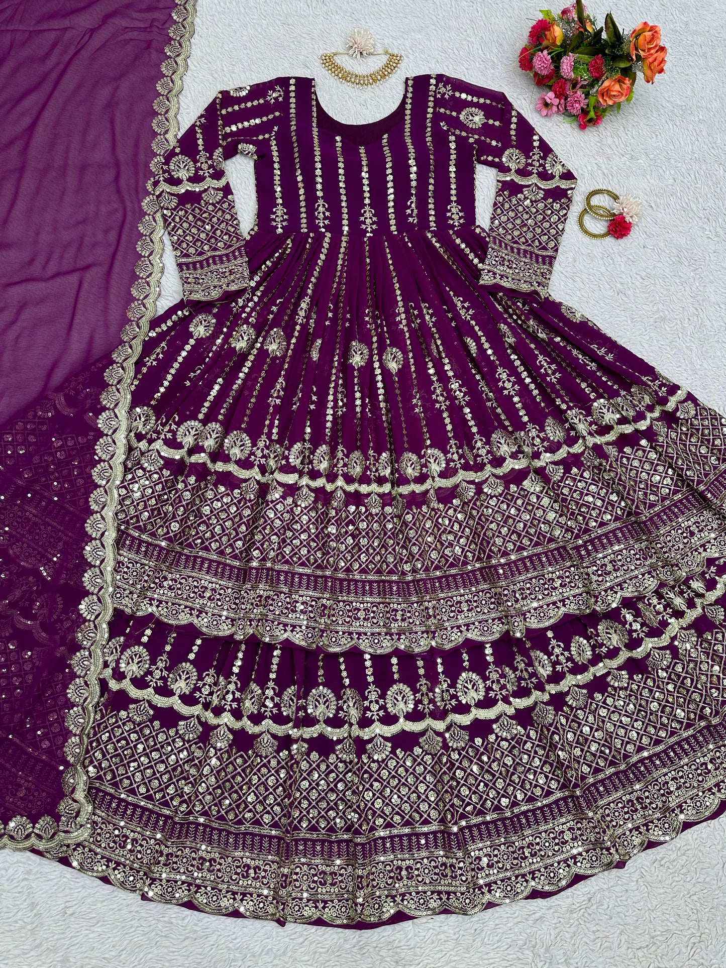 Party Wear Georgette Embroidered Top With Lehenga Suit Dupatta