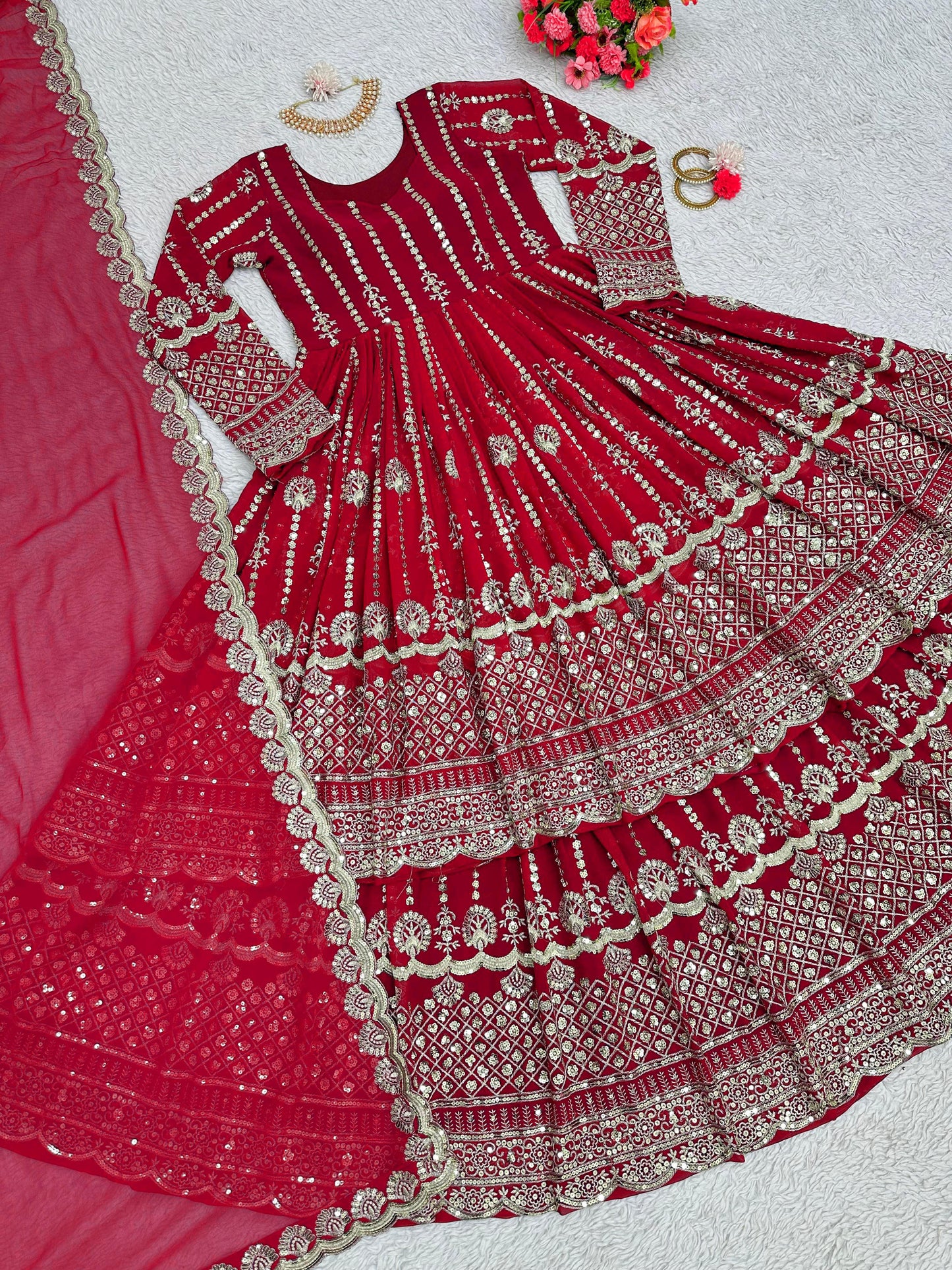 Party Wear Georgette Embroidered Top With Lehenga Suit Dupatta