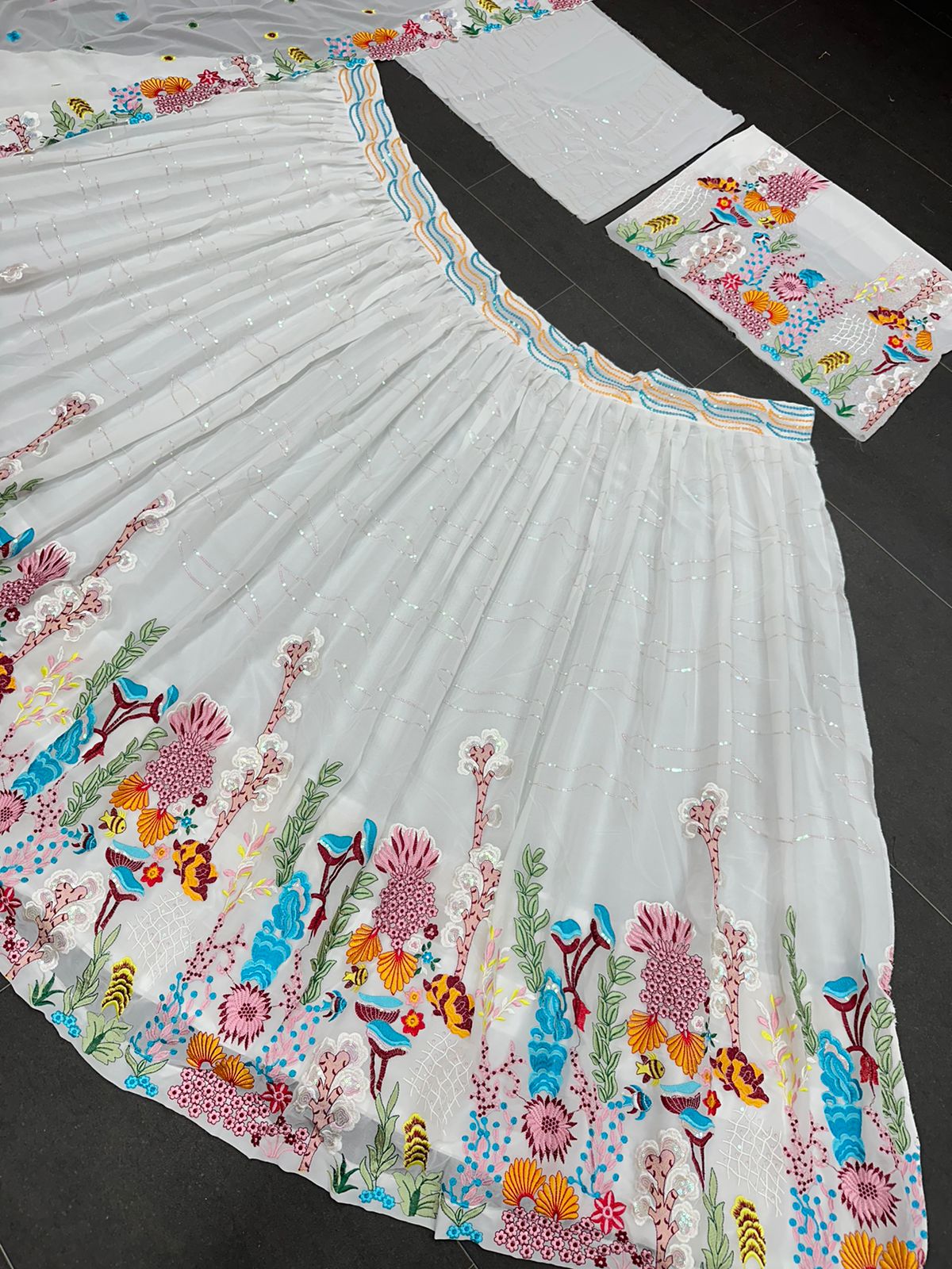 White Multi Color Thread Embroidered Lehenga Choli