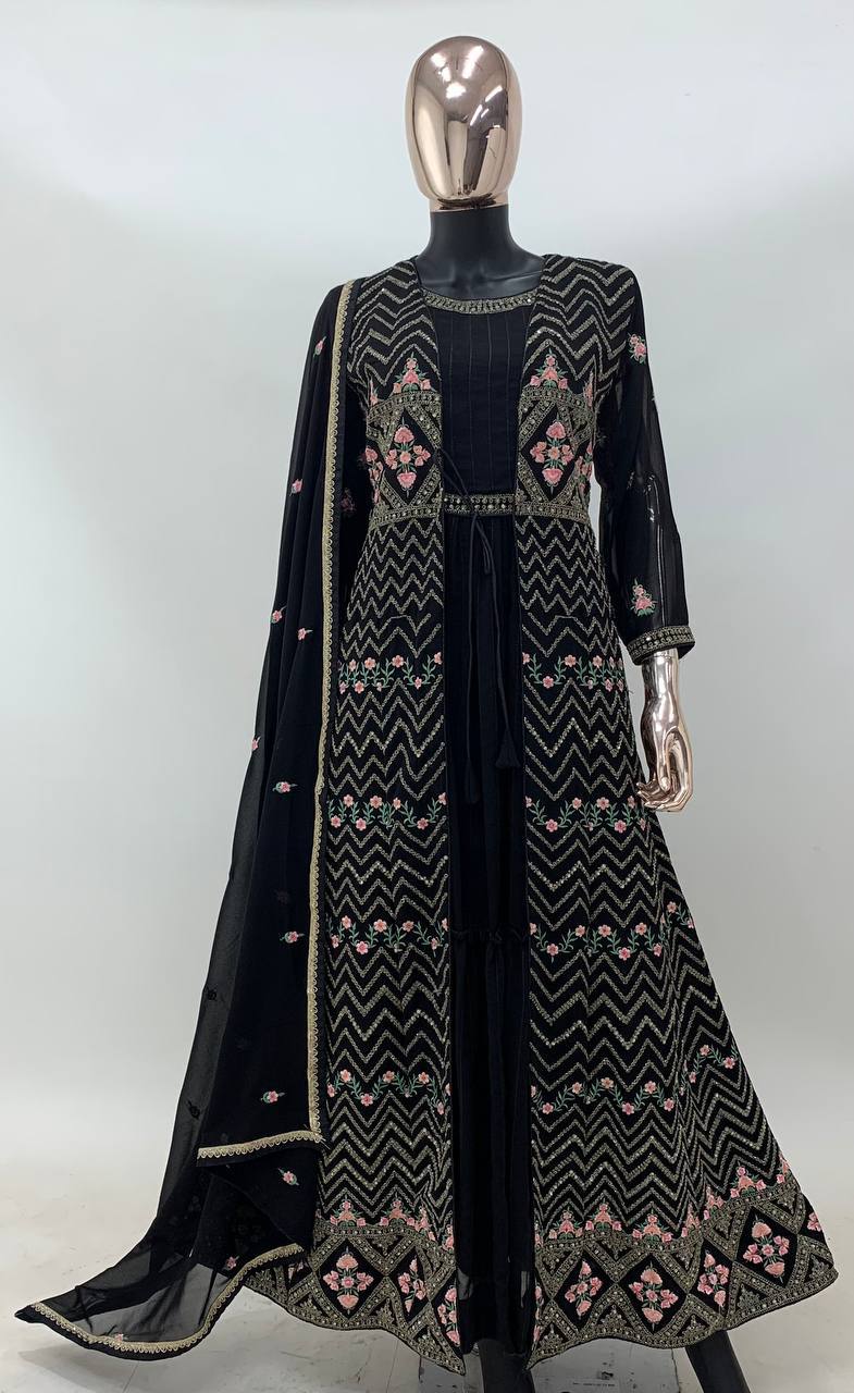 Black Color Georgette Jacket Style Stiched Suit