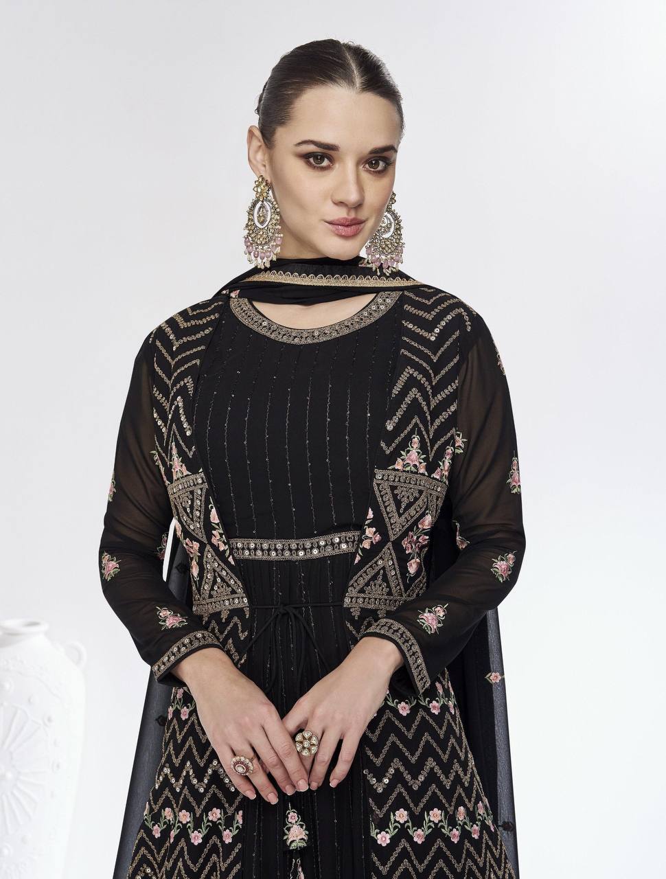 Black Color Georgette Jacket Style Stiched Suit