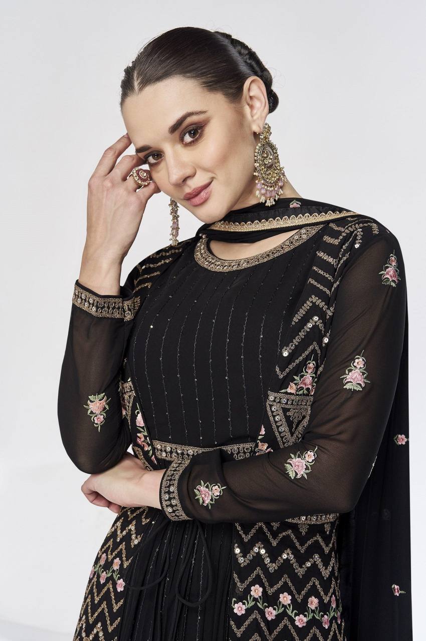 Black Color Georgette Jacket Style Stiched Suit