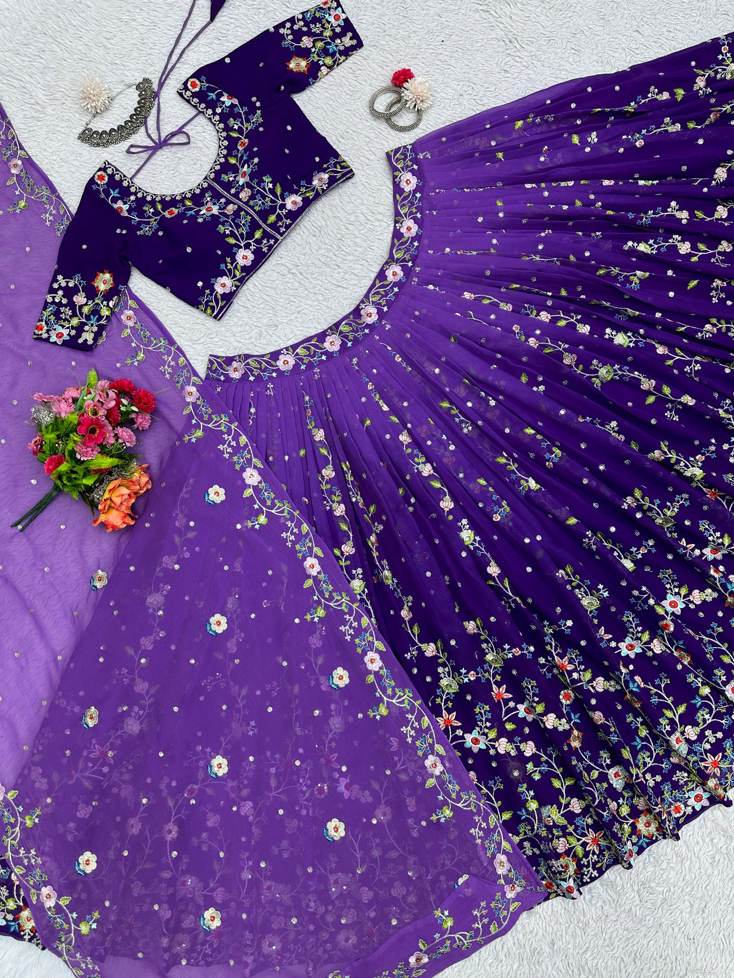 Heavy Thread Embroidered Work Purple Lehenga Choli