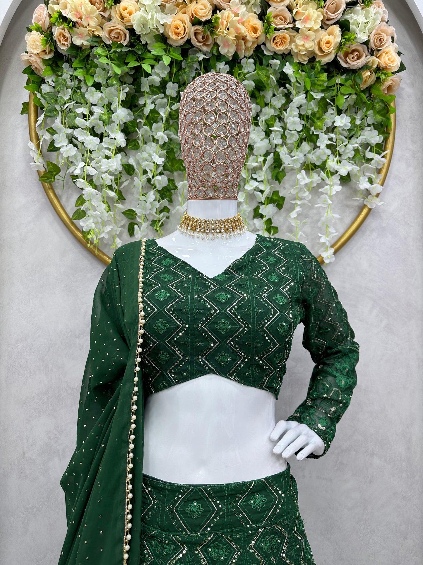 GREEN EMBROIDERED DESIGNER LEHENGA CHOLI WEDDING WEAR