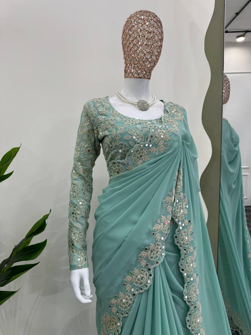 Party Wear Georgette Border Work Saree