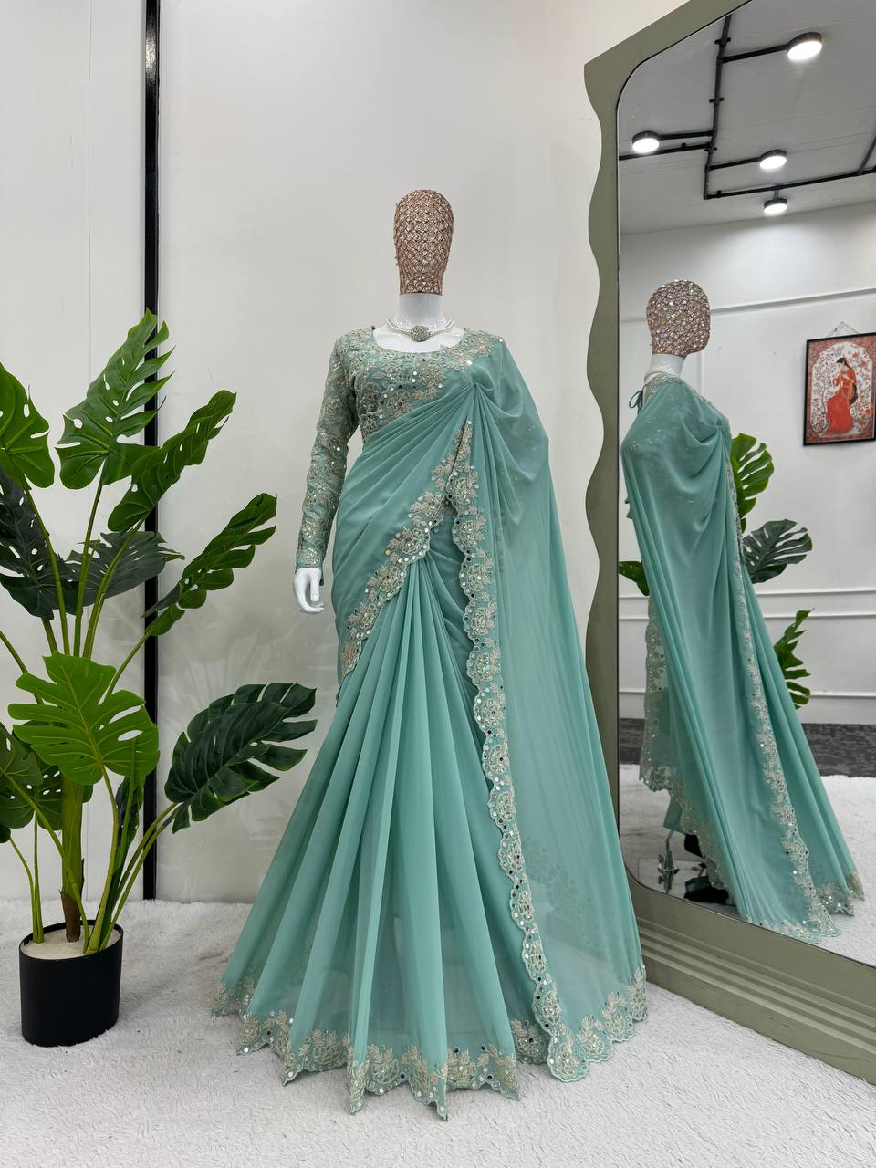 Party Wear Georgette Border Work Saree