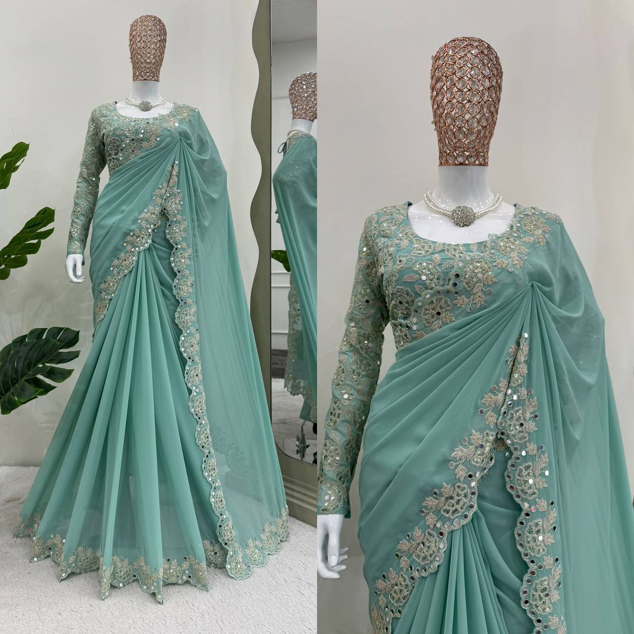 Party Wear Georgette Border Work Saree