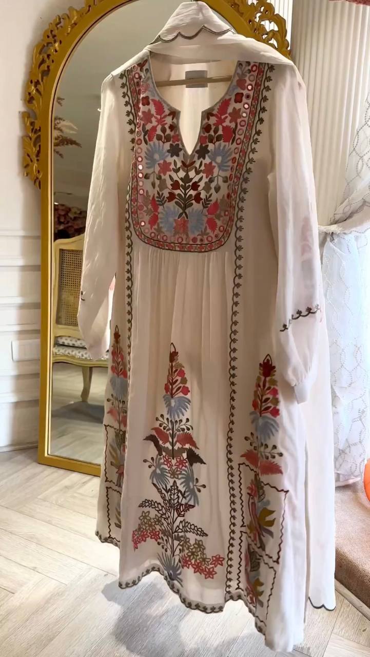 Party Wear Georgette Embroidered Plazo Suit For Girls