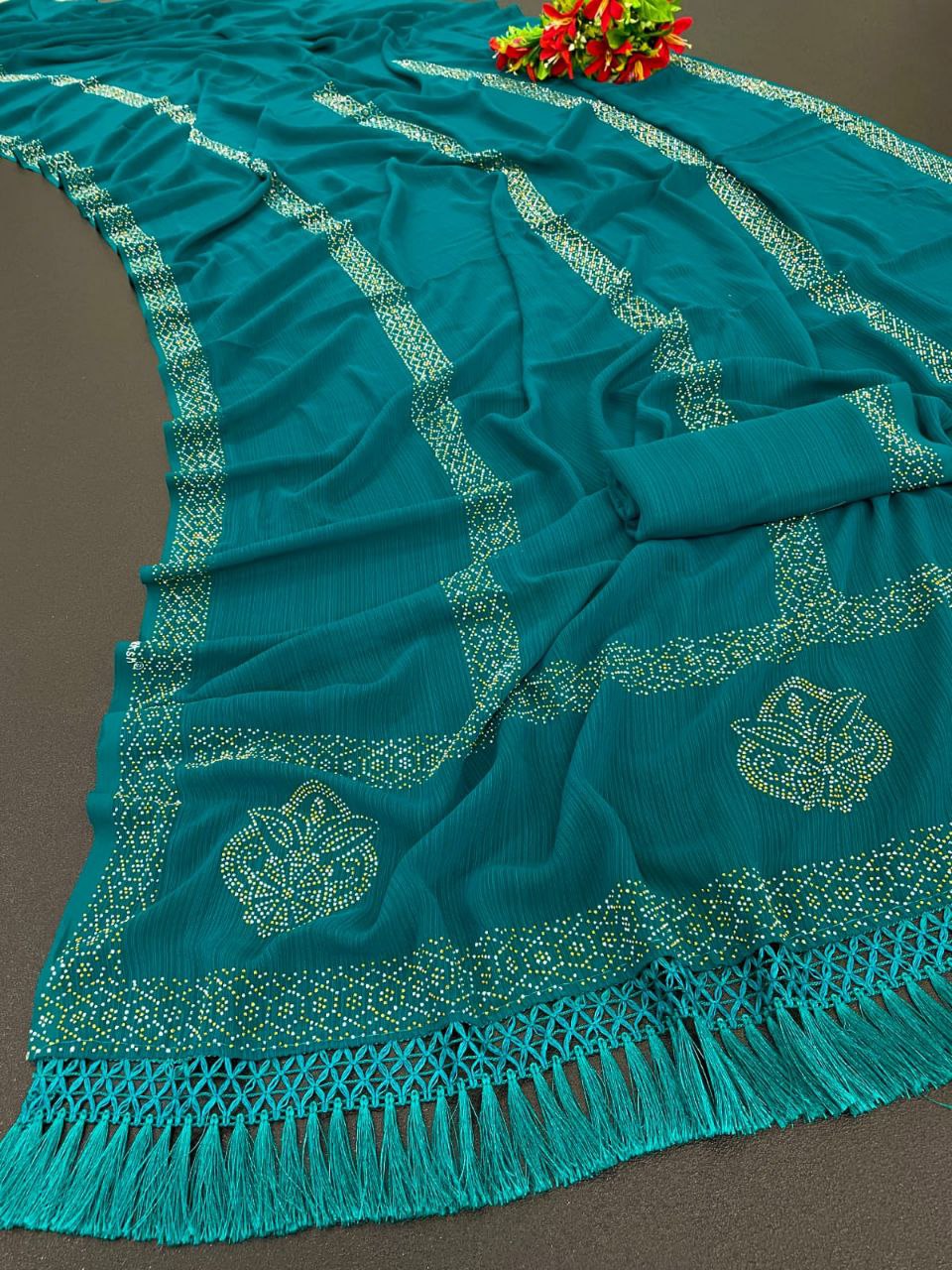 Party Wear Swaroski Diamond Work Designer Saree