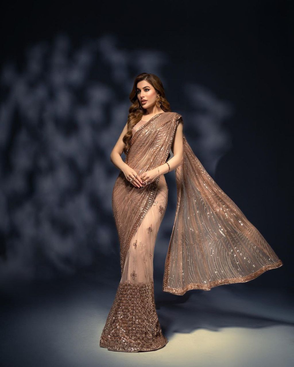 Peach Color Soft Net Designer Saree