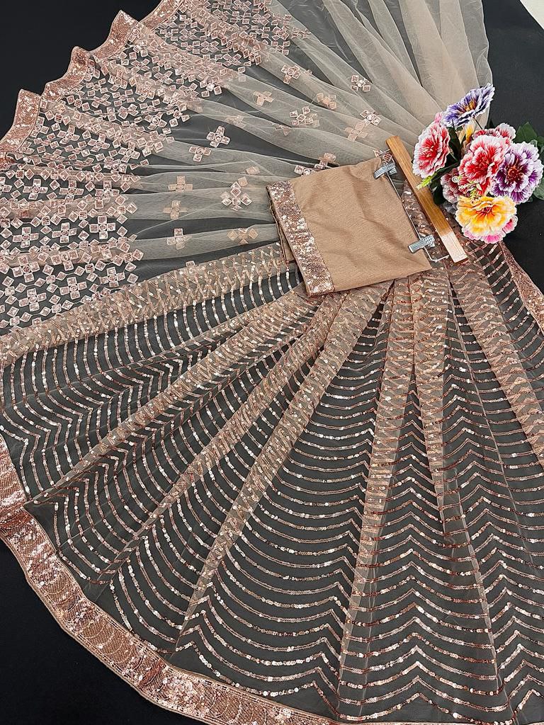 Peach Color Soft Net Designer Saree