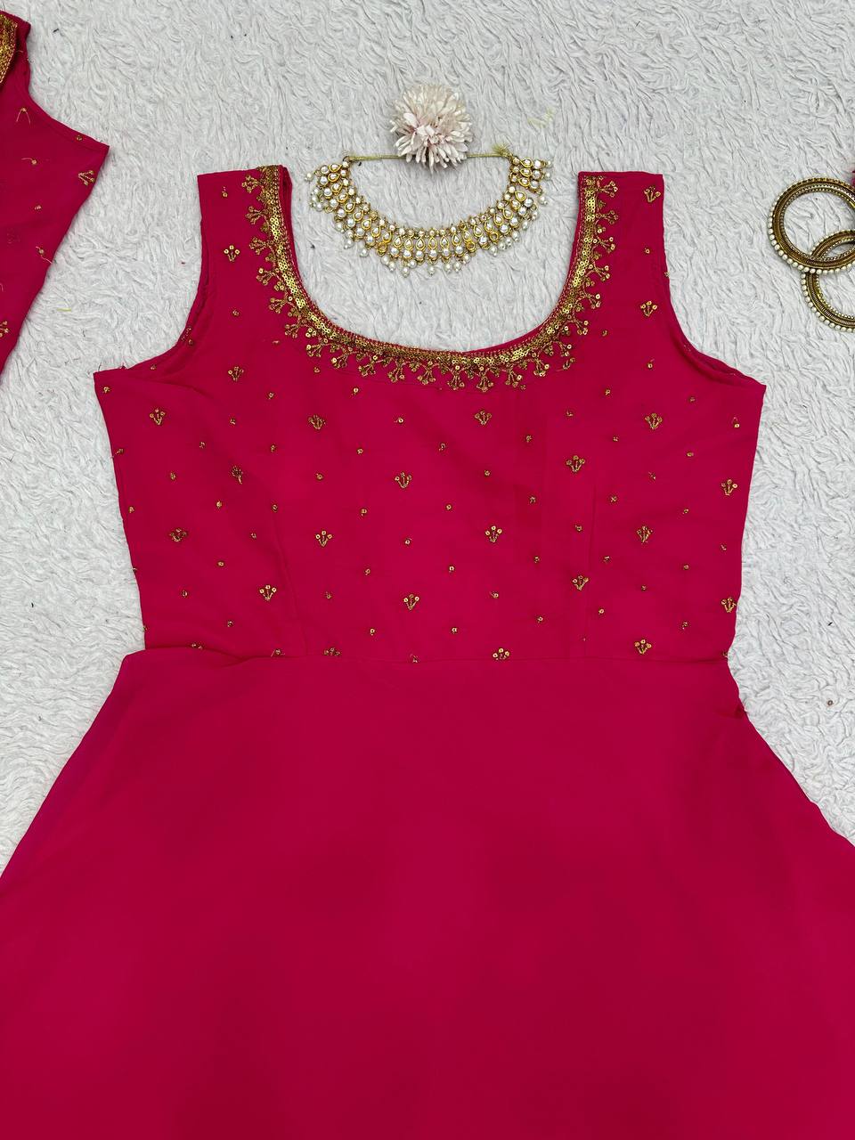 Beautiful Georgette Fabric Thread Work Gown With Shrug