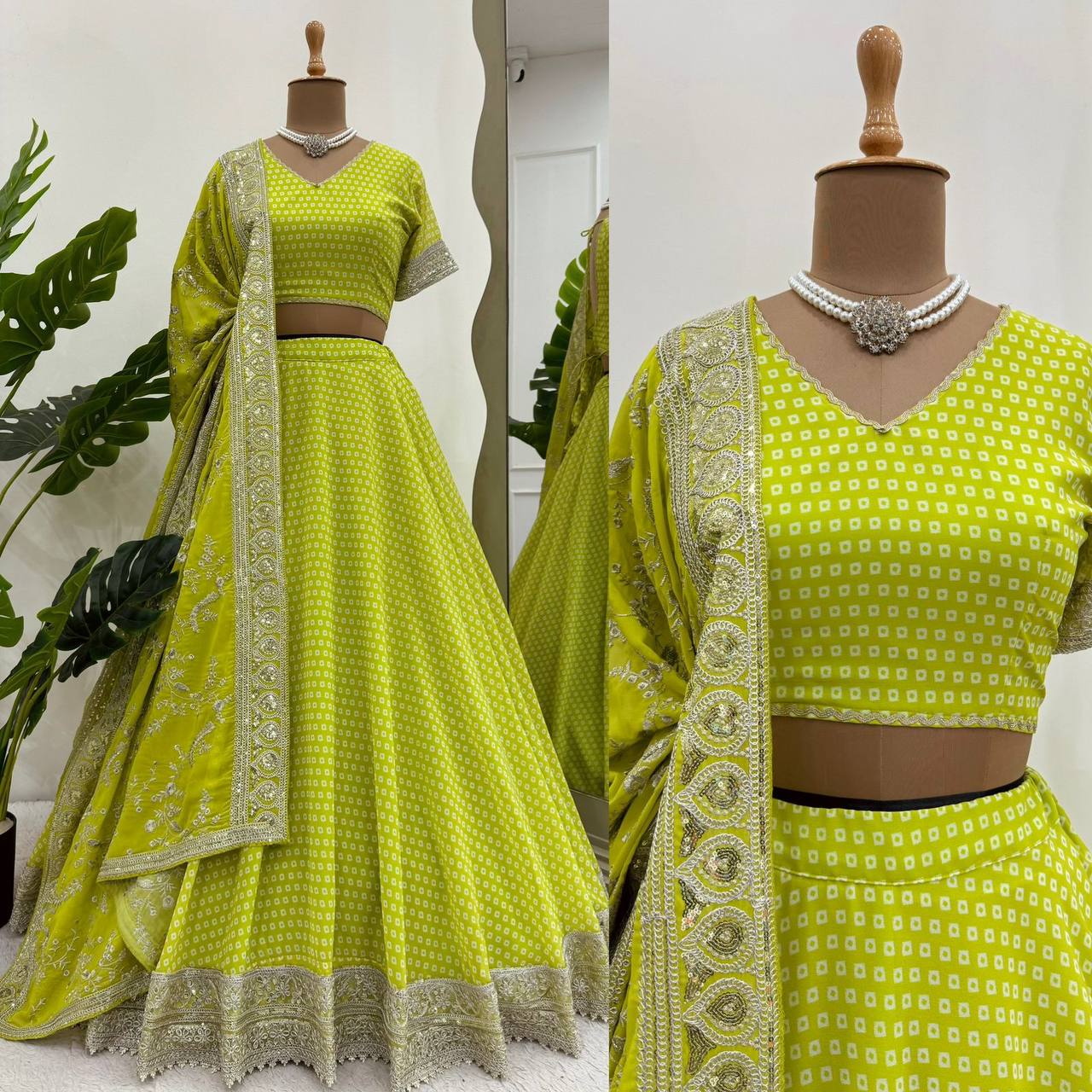 Designer Apple Green Colour Georgette Fabric Digital Print Work Lehenga Choli