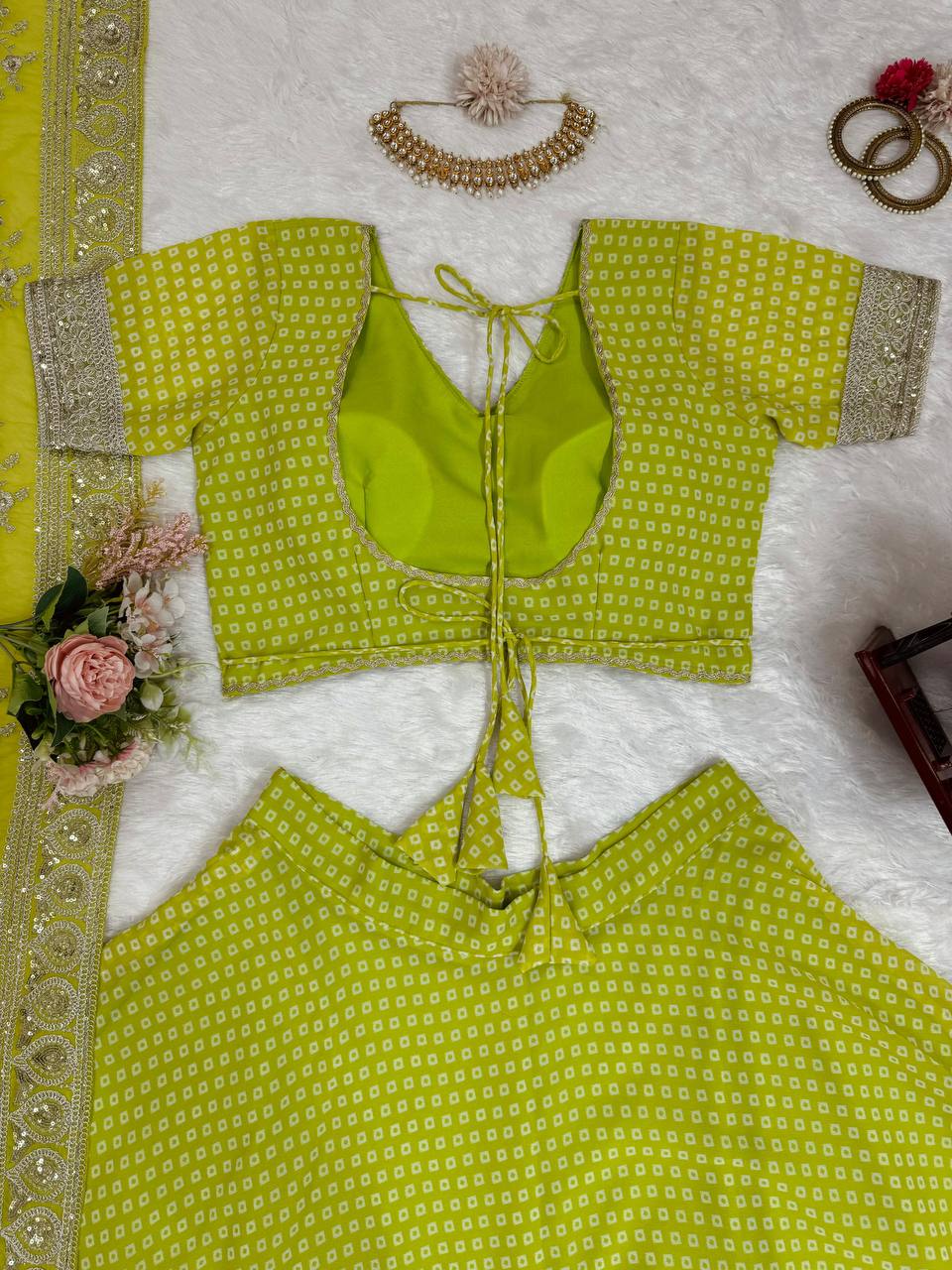 Designer Apple Green Colour Georgette Fabric Digital Print Work Lehenga Choli