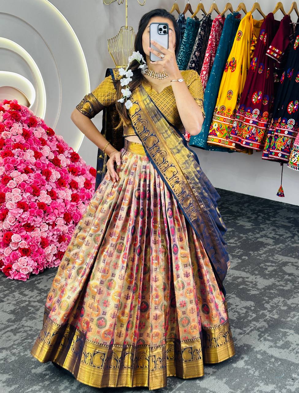 Onam Wear Banarasi Silk Fabric Zari Work Lehenga Choli With Dupatta