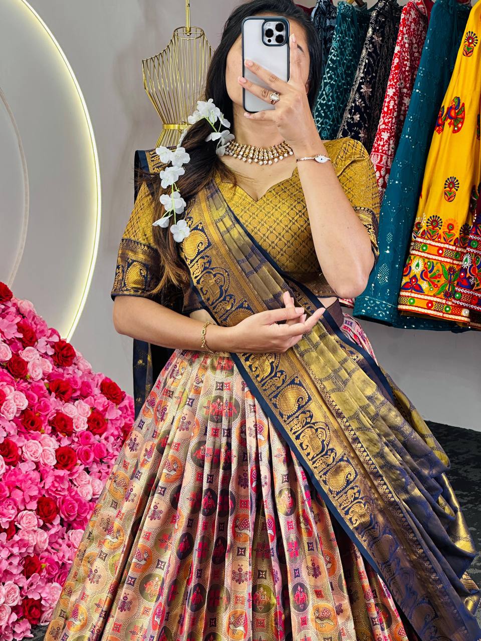 Onam Wear Banarasi Silk Fabric Zari Work Lehenga Choli With Dupatta