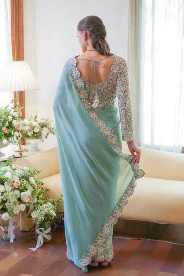 Attractive Georgette Fabric Coding And Sequnce With Real Mirror Work Saree