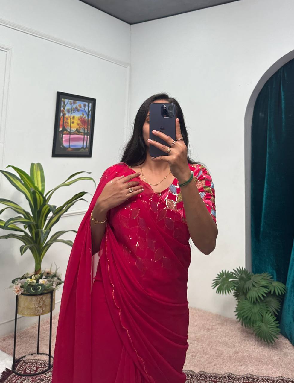 1 Min Ready To Wear Georgette Saree with Stitched Blouse