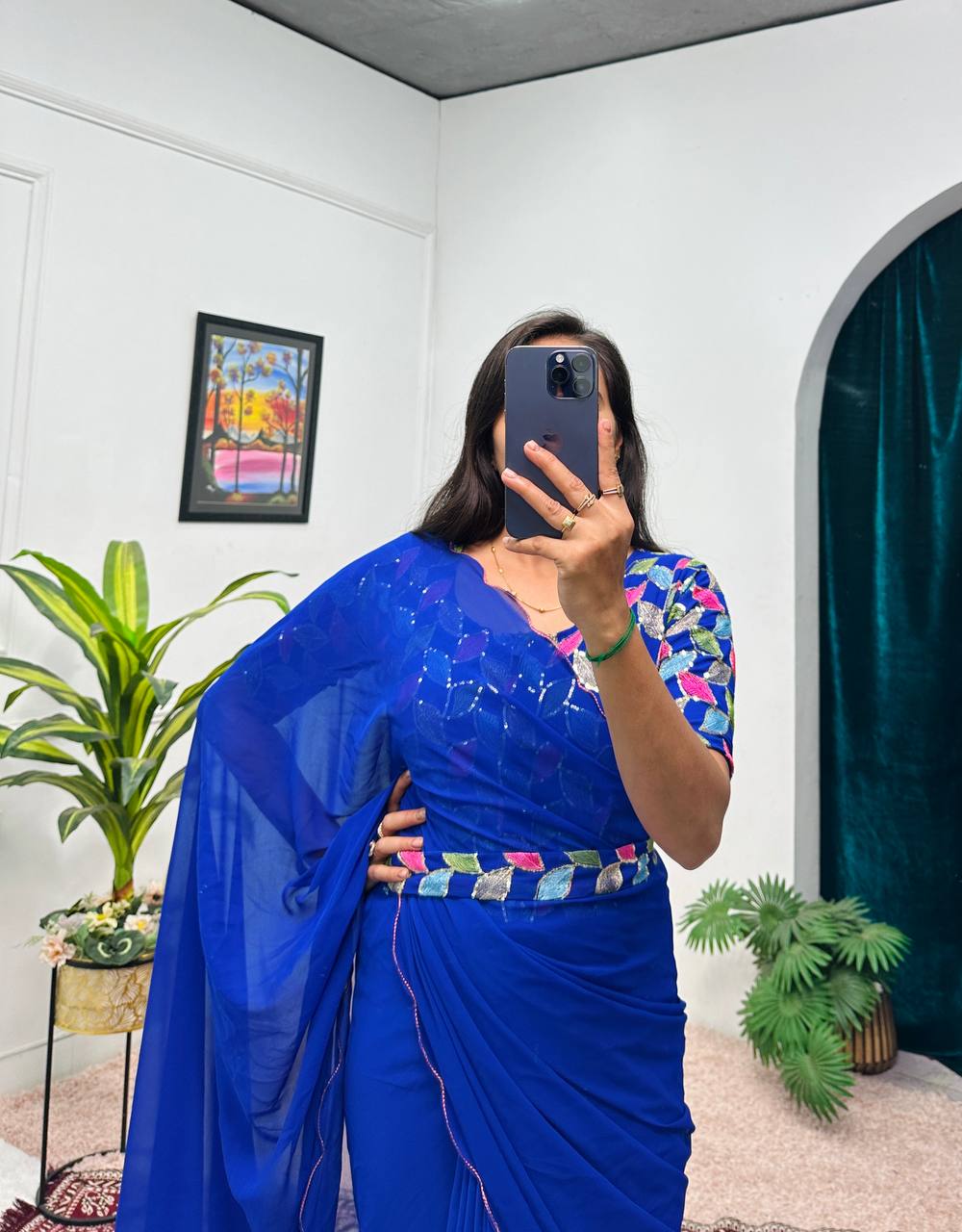 1 Min Ready To Wear Georgette Saree with Stitched Blouse