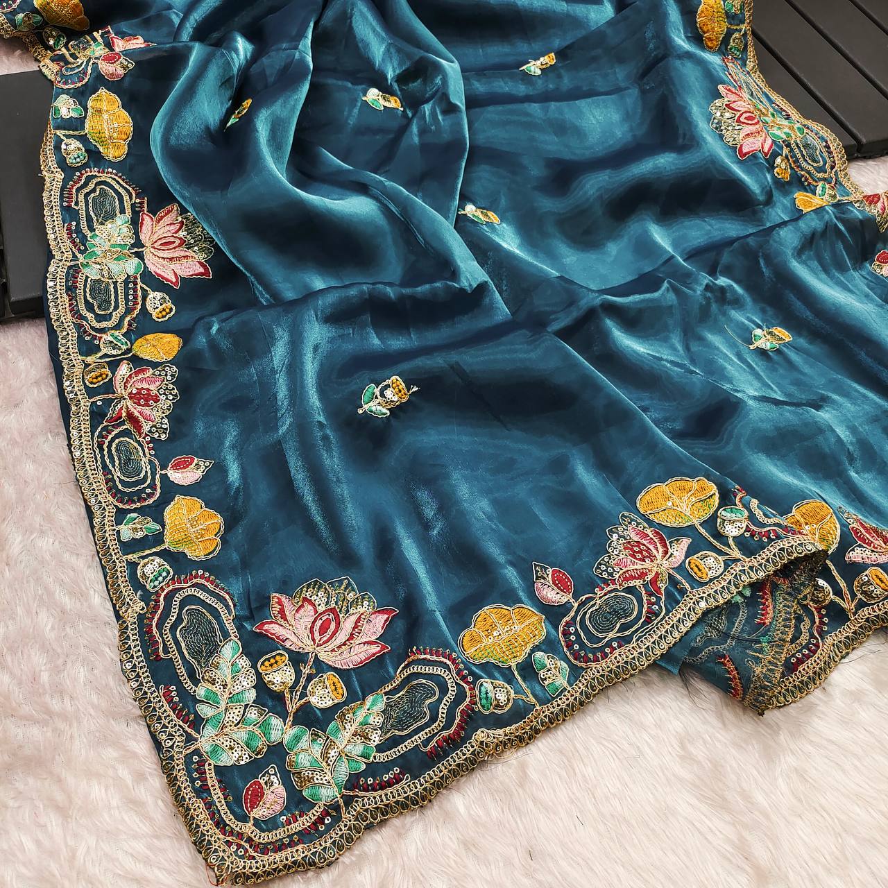 Pure Jimmi Chu Silk Heavy Border Work Saree