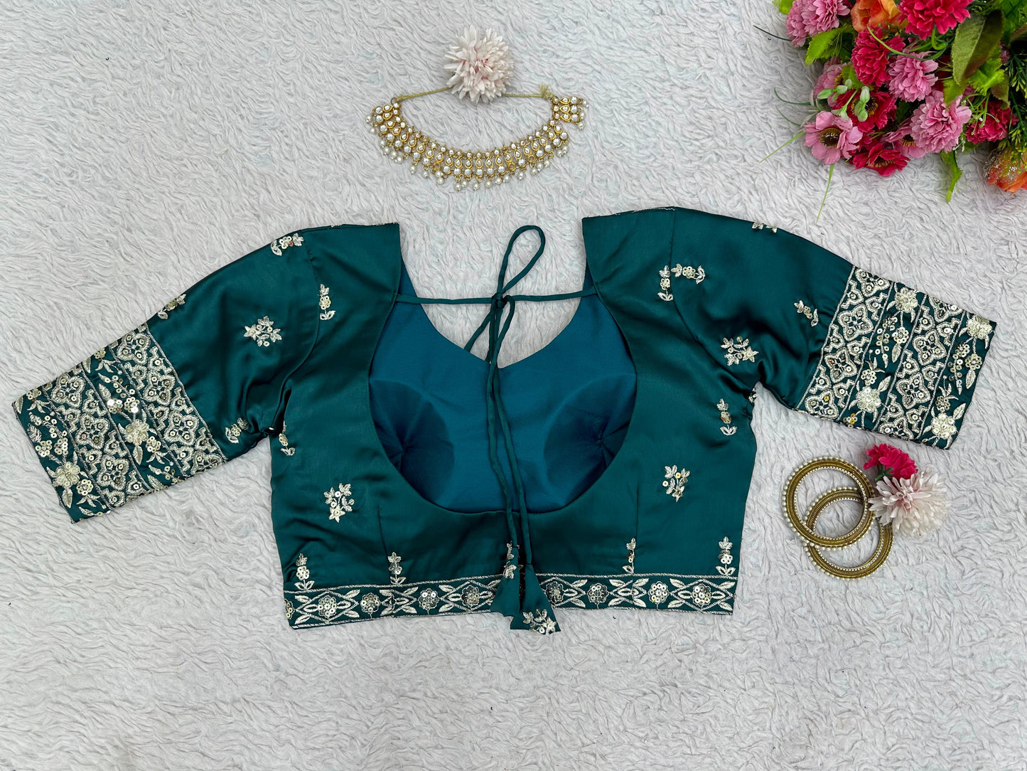 Rama Color Silk Thread Sequence Embroidered Lehenga Choli