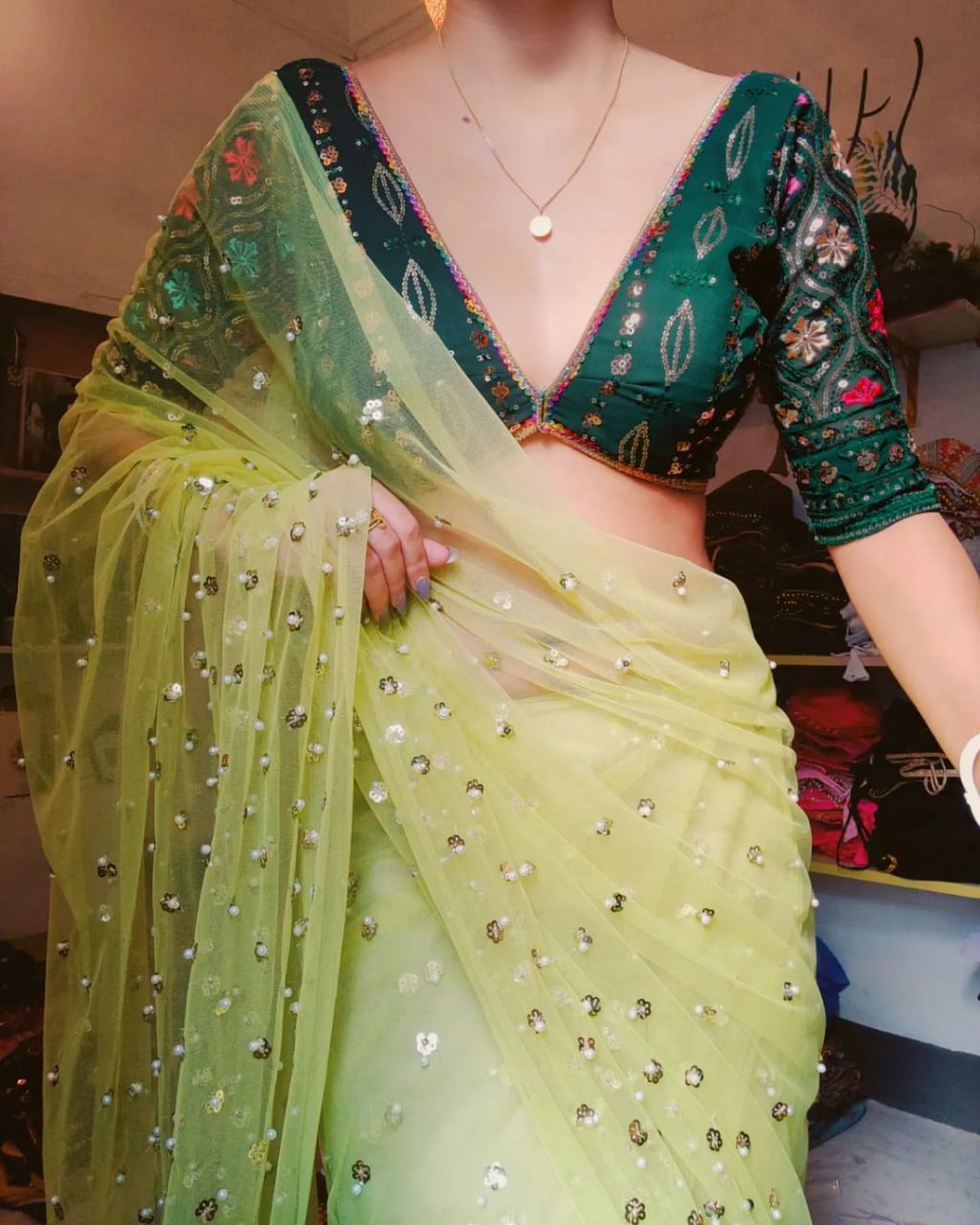 Wedding Wear Soft Net Sequence Work Butti Saree with Heavy Work Blouse