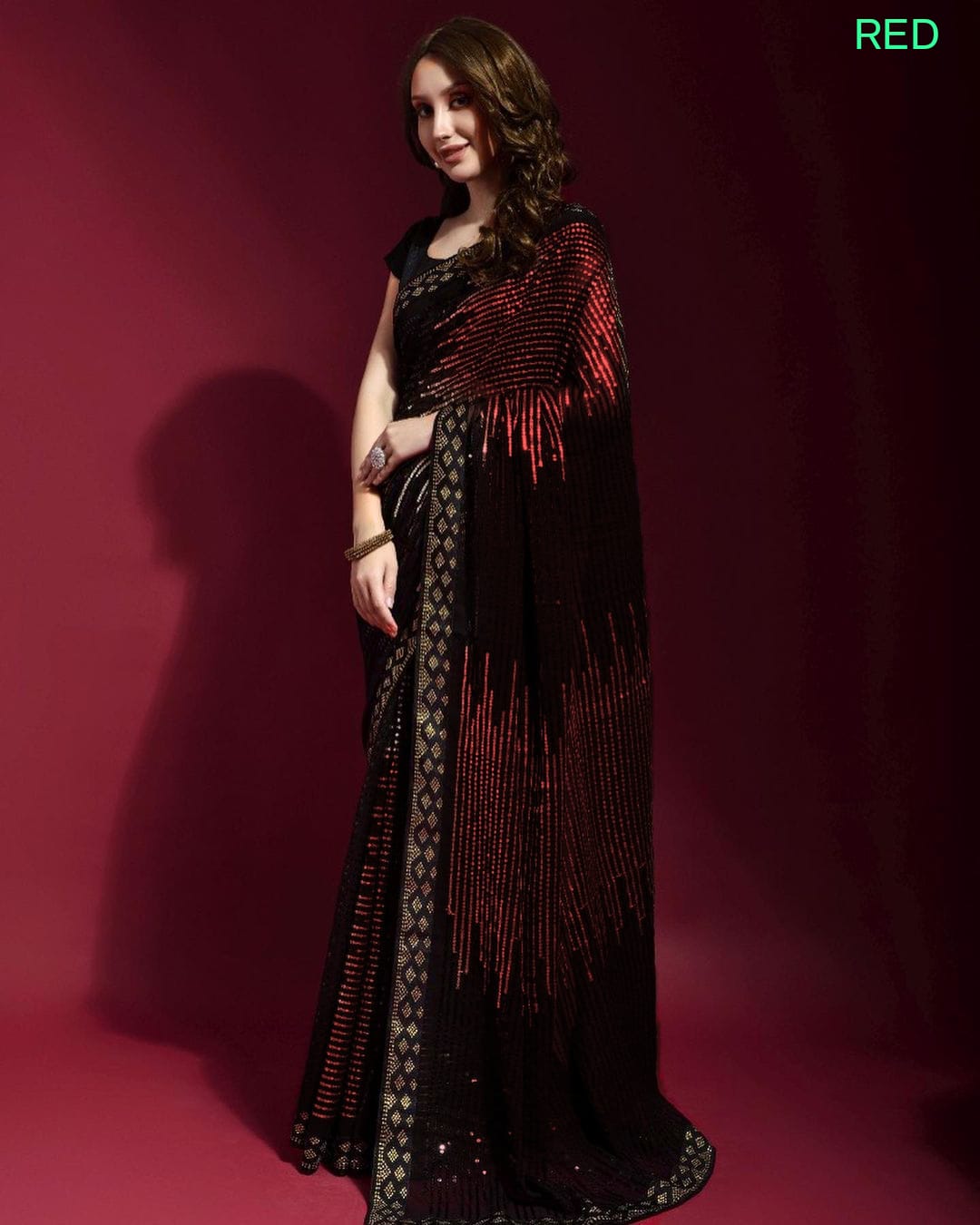 Party Wear Georgette Sequence Embroidered Saree