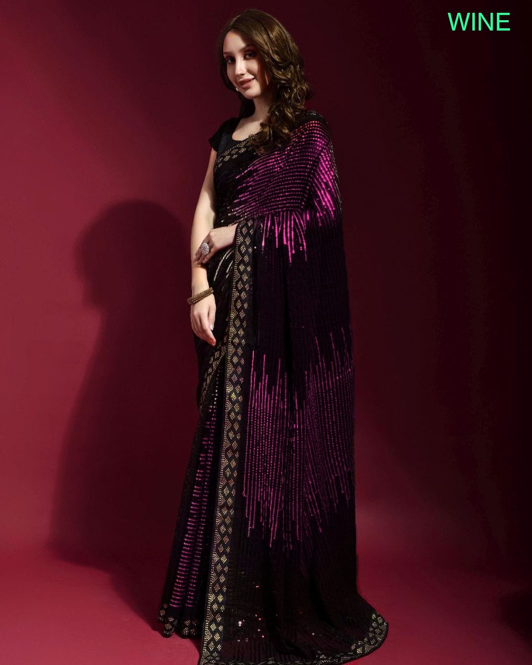 Party Wear Georgette Sequence Embroidered Saree