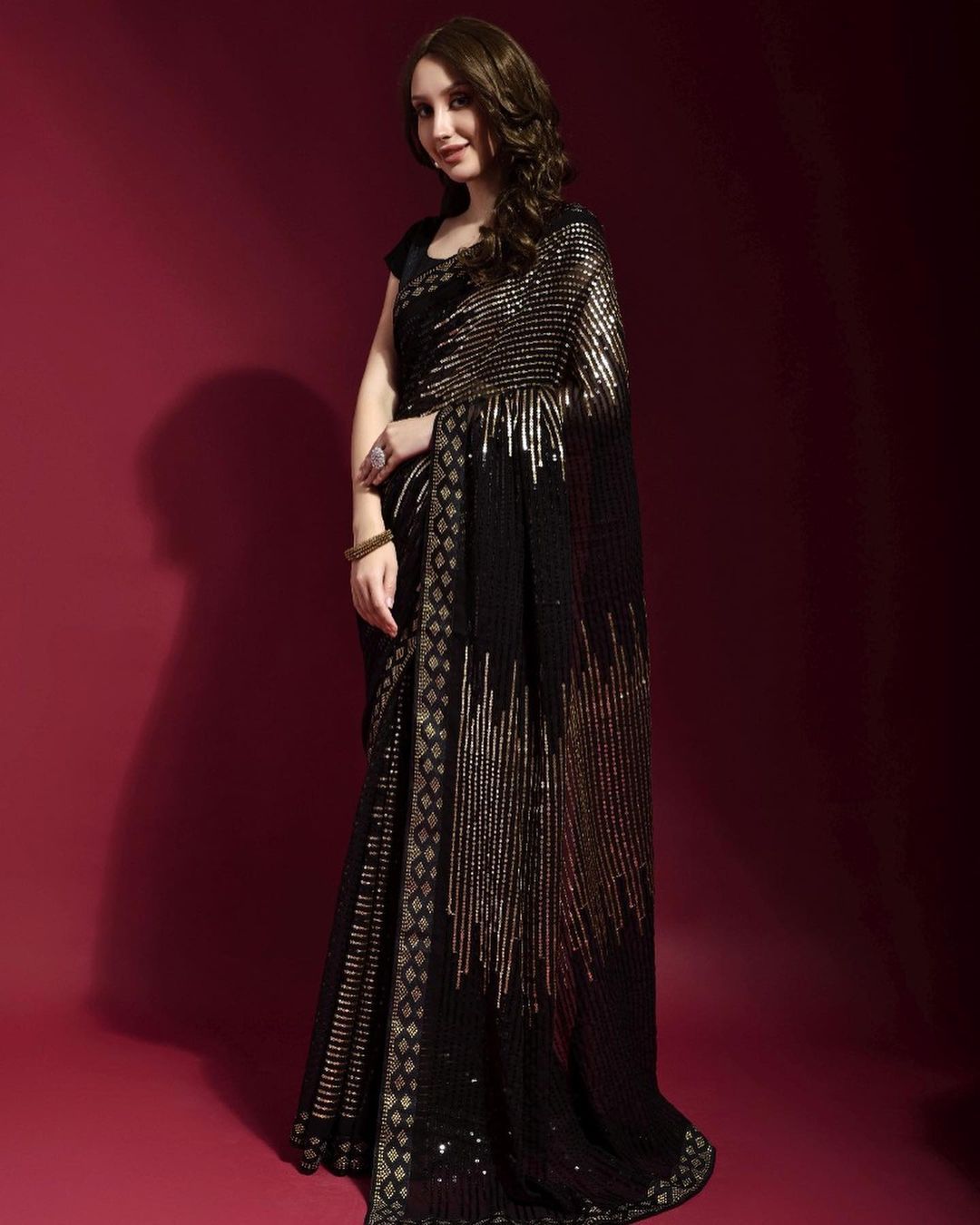 Party Wear Georgette Sequence Embroidered Saree