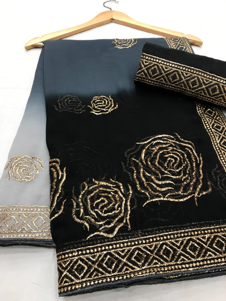 Party Wear Shaded Georgette Zari Embroidered Work Saree Blouse