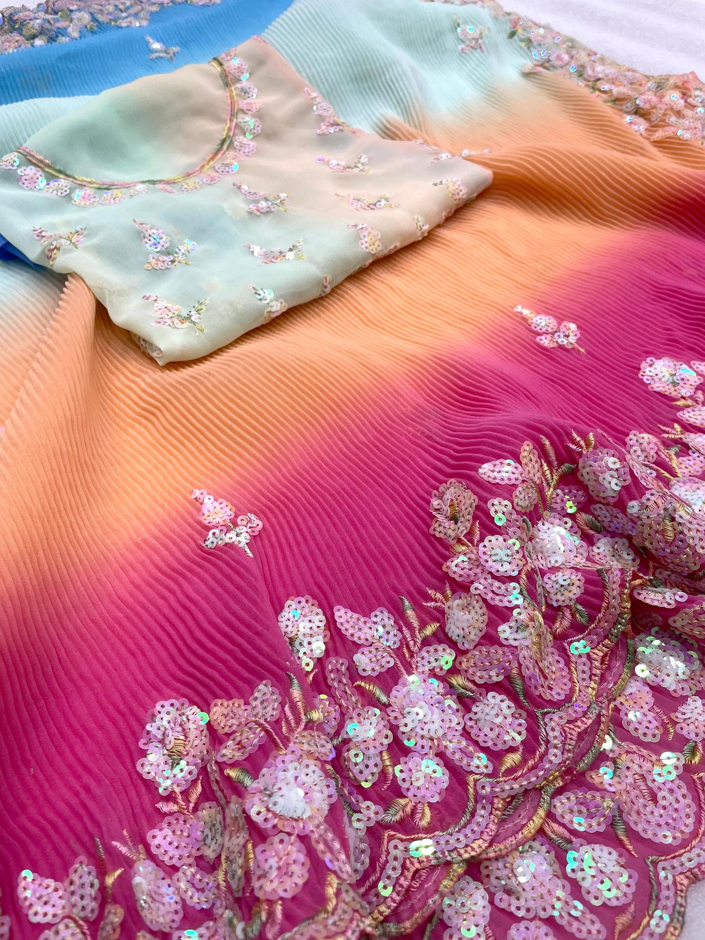 Wedding Wear Heavy Georgette Crush C Pallu Saree Blouse