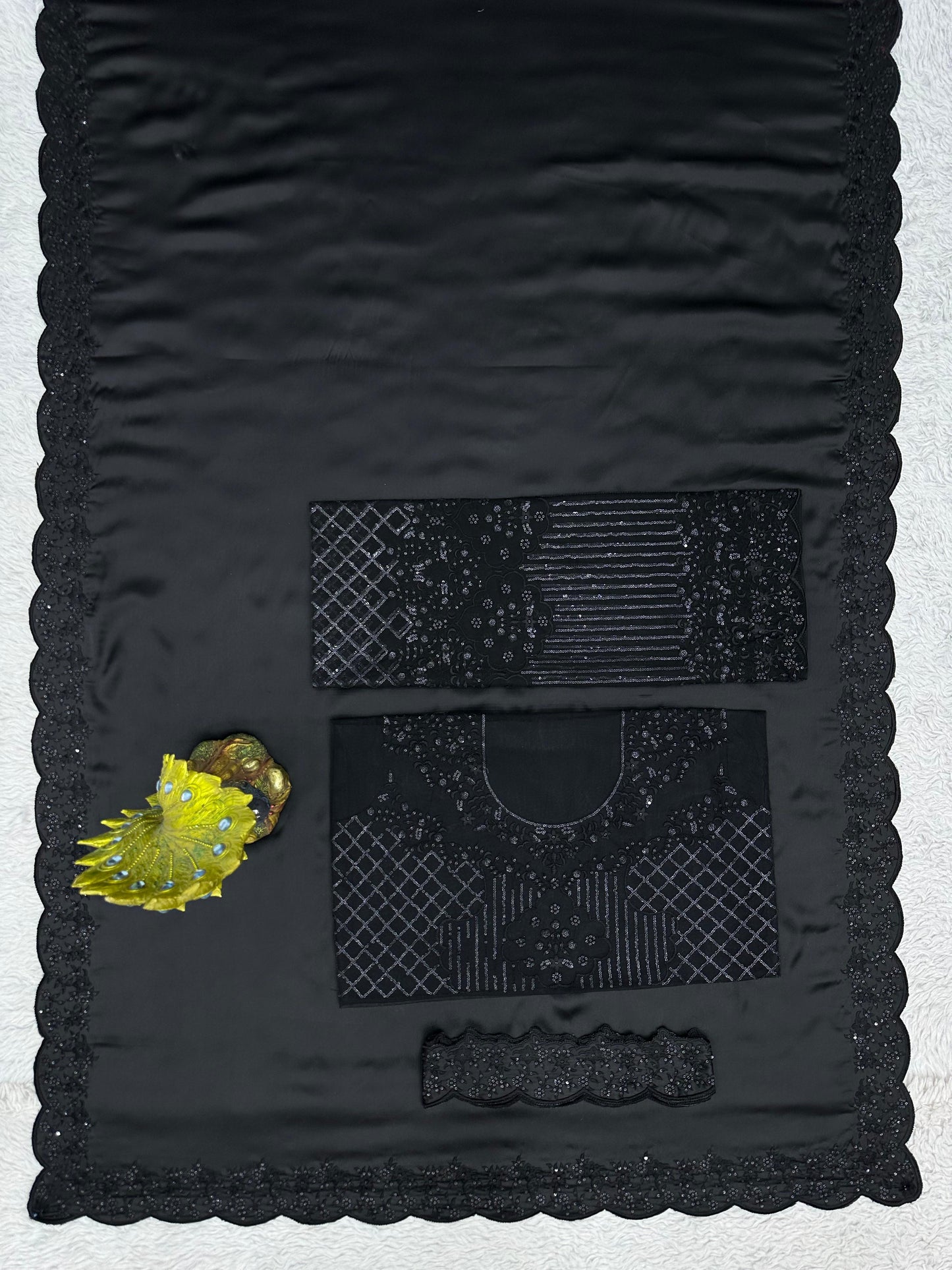 Amazing Black Color Satin Silk Sequence Work Saree Blouse