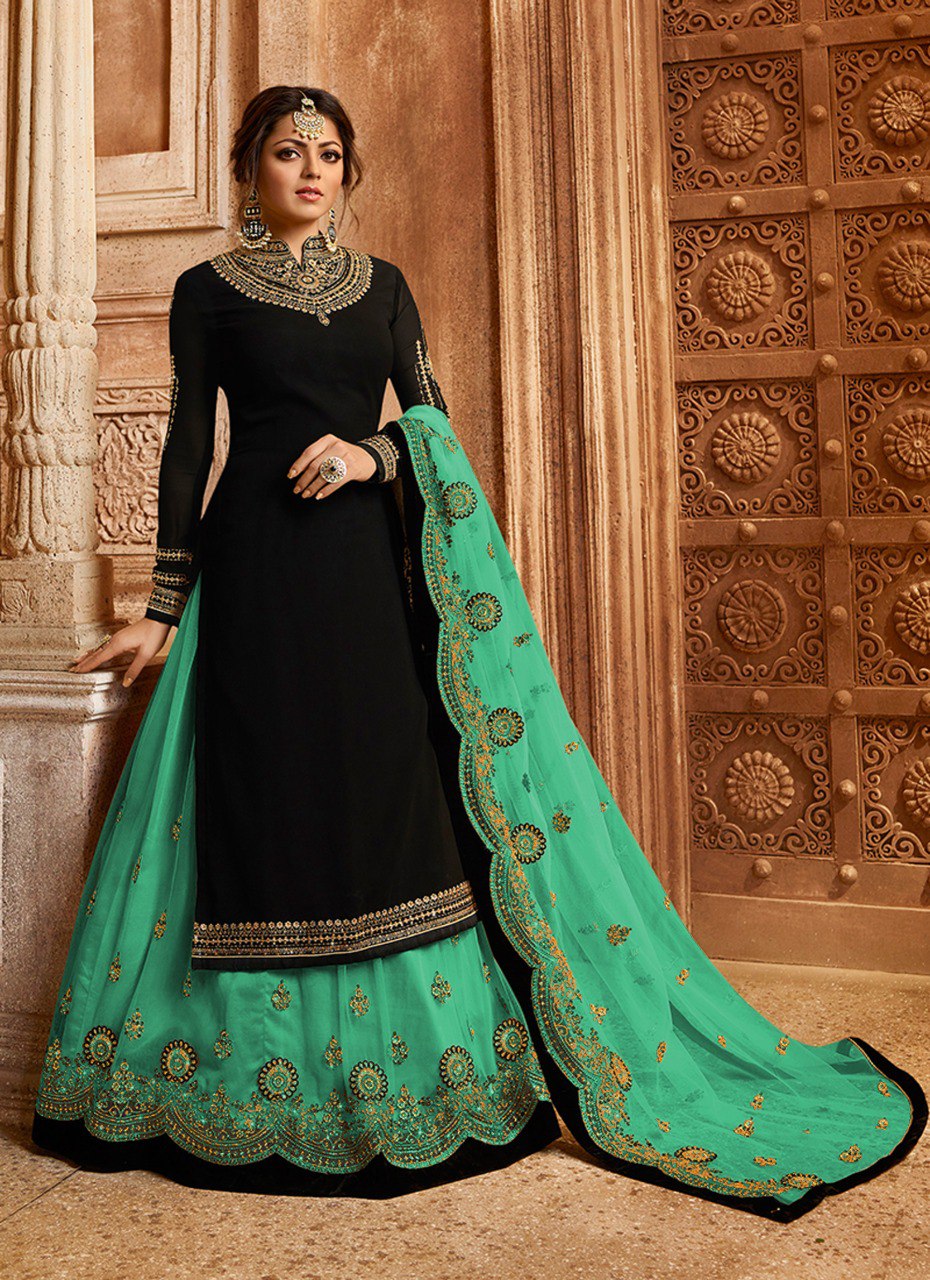 Amazing Georgette Embroidery Work Semi Stiched Salwar Plazo Suit With Beautiful Duppata