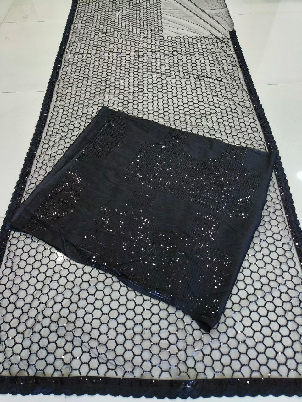 Heavy Quality Mono Net With 5MM Sequins Work Saree