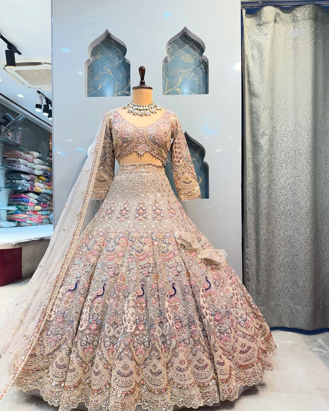 Wedding Wear Pista Color Net Coding Work Lehenga Choli