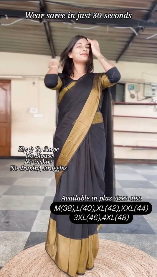 Ready To Wear Black Zari Patta Gown Saree