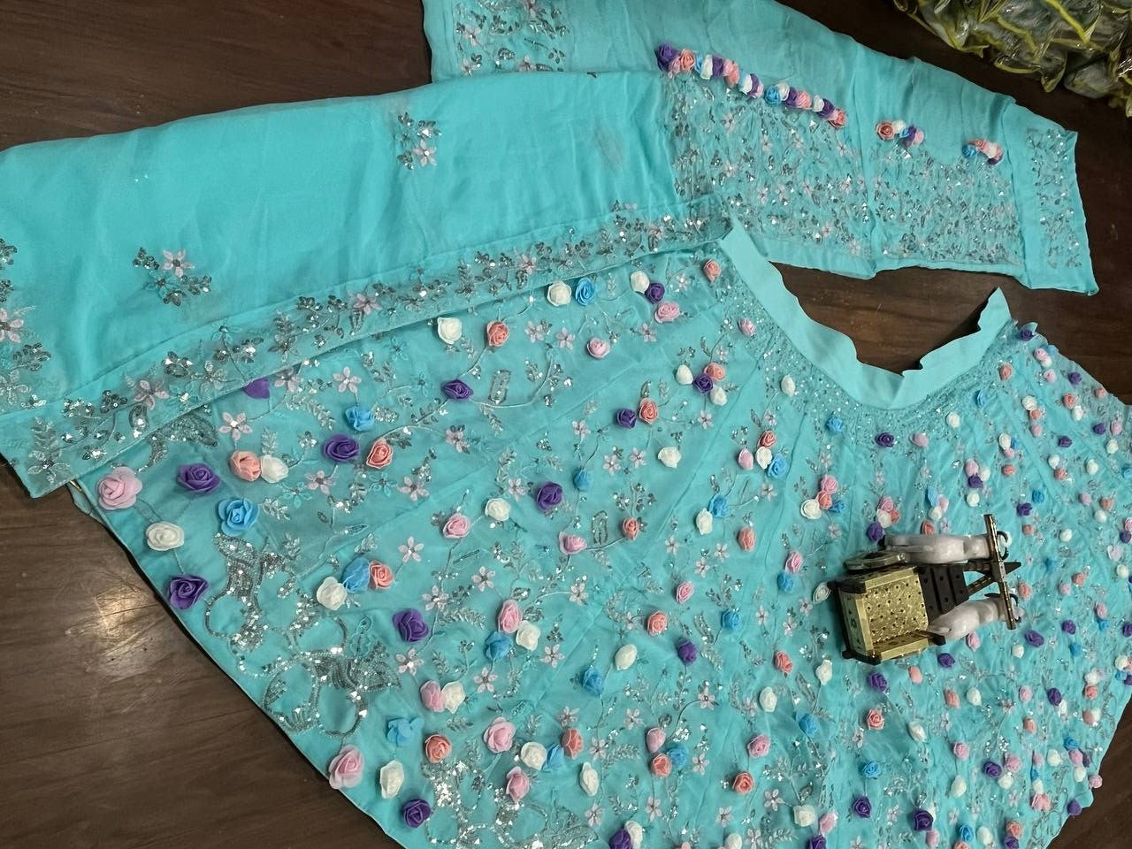 Skyblue Color Georgette 3D Flower Work Lehenga Choli