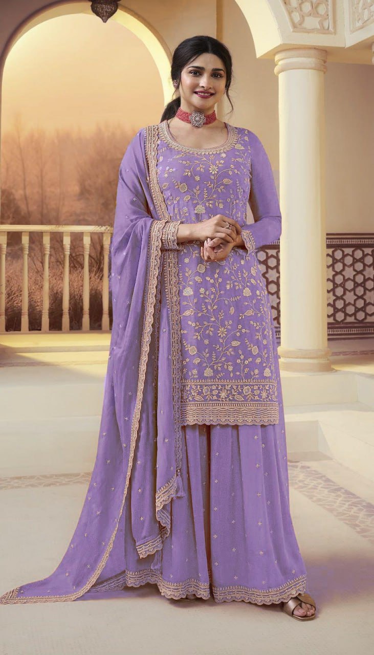 Wedding Wear Vichitra Bloming Silk Sequences Embroidery Work Suit