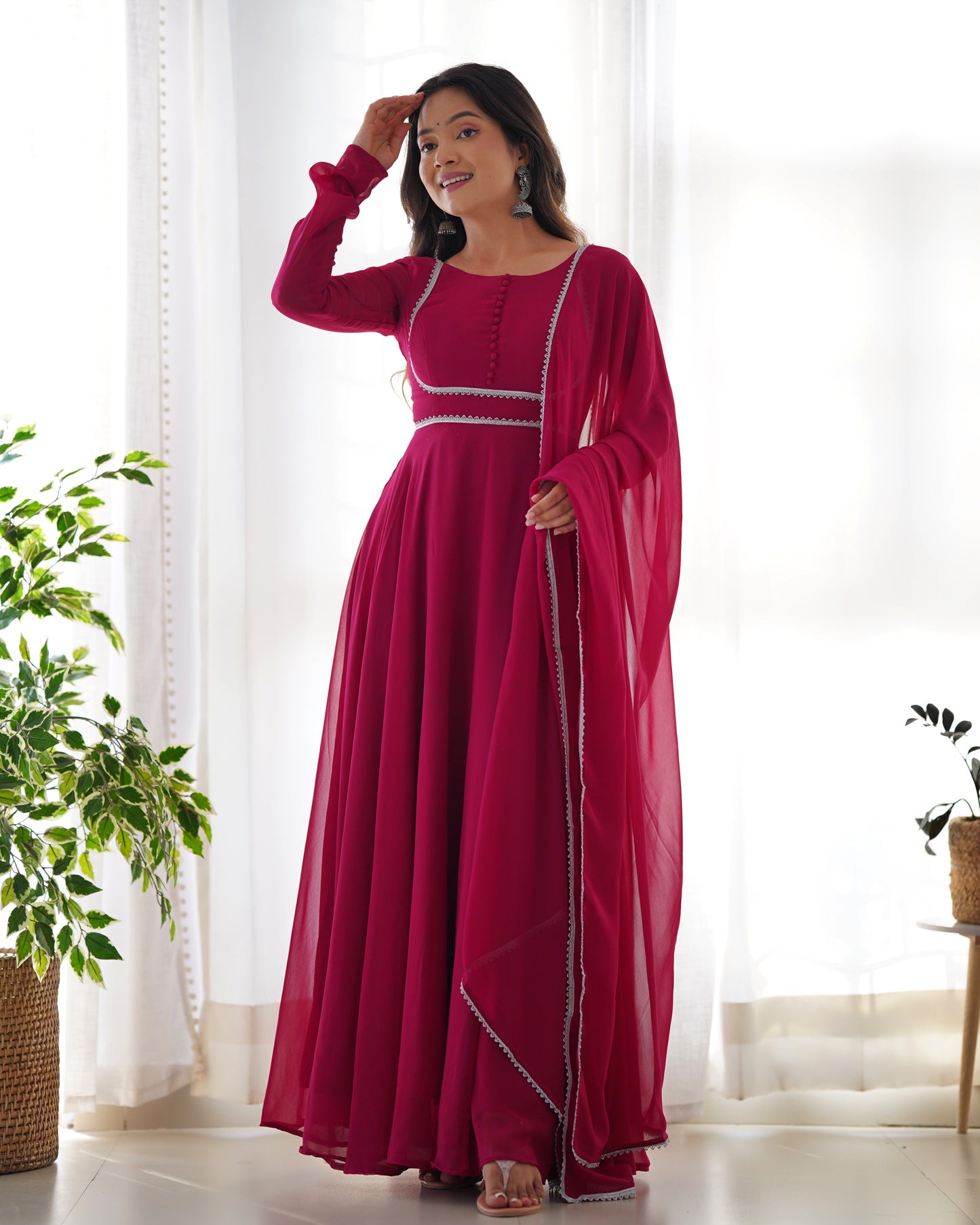 Wine Color Simple Sauber Anarkali Stitched Anarkali Gown