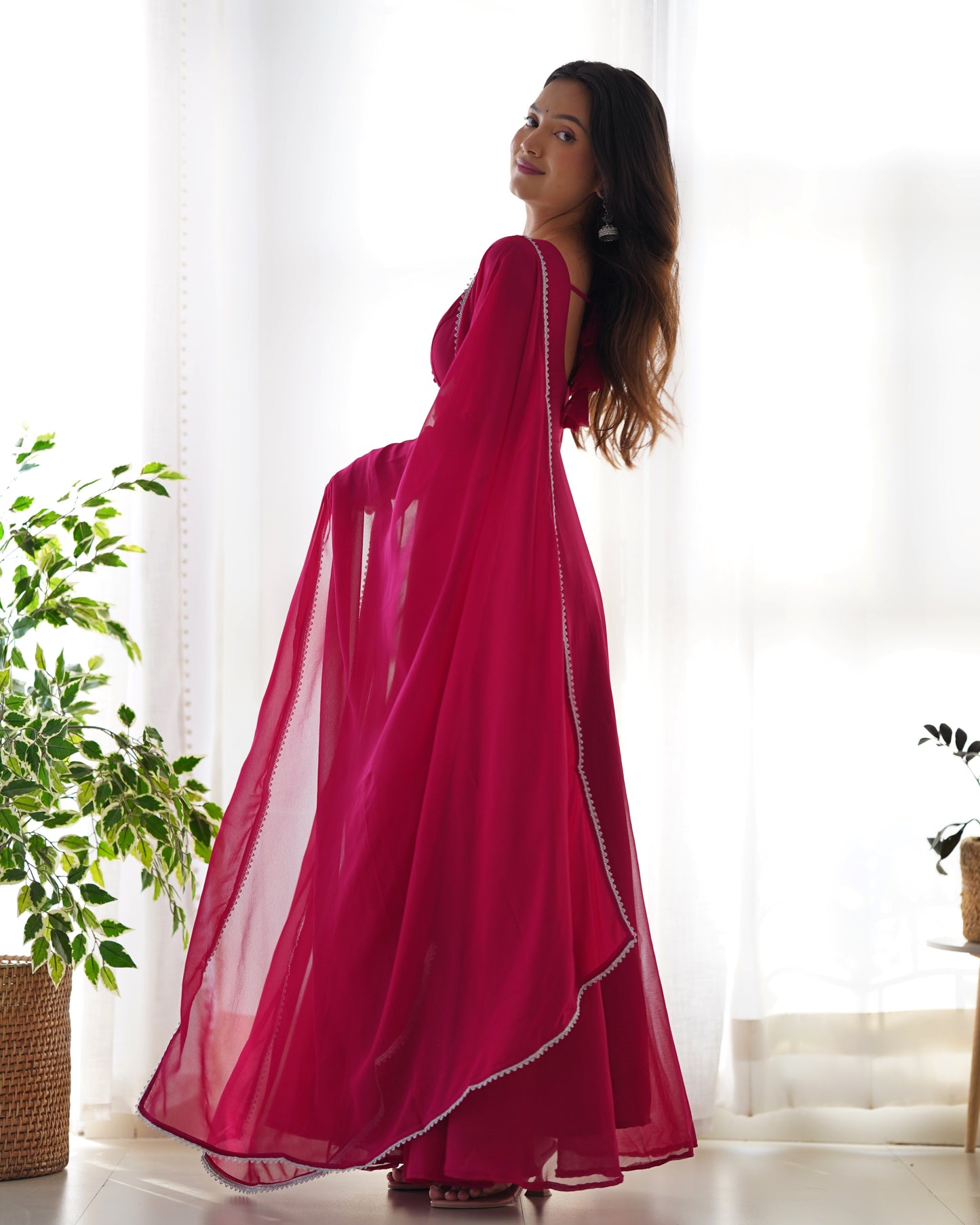 Wine Color Simple Sauber Anarkali Stitched Anarkali Gown