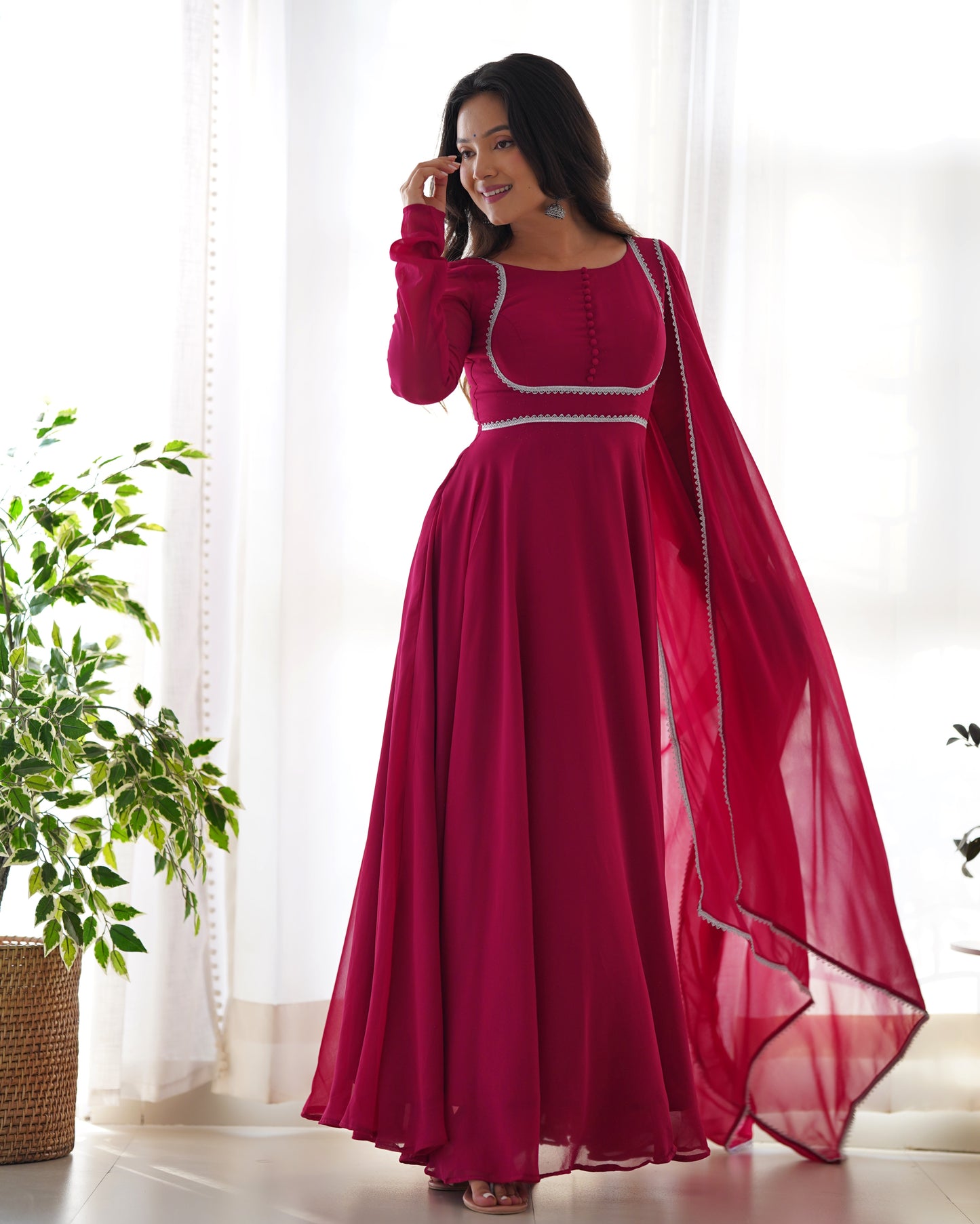 Wine Color Simple Sauber Anarkali Stitched Anarkali Gown