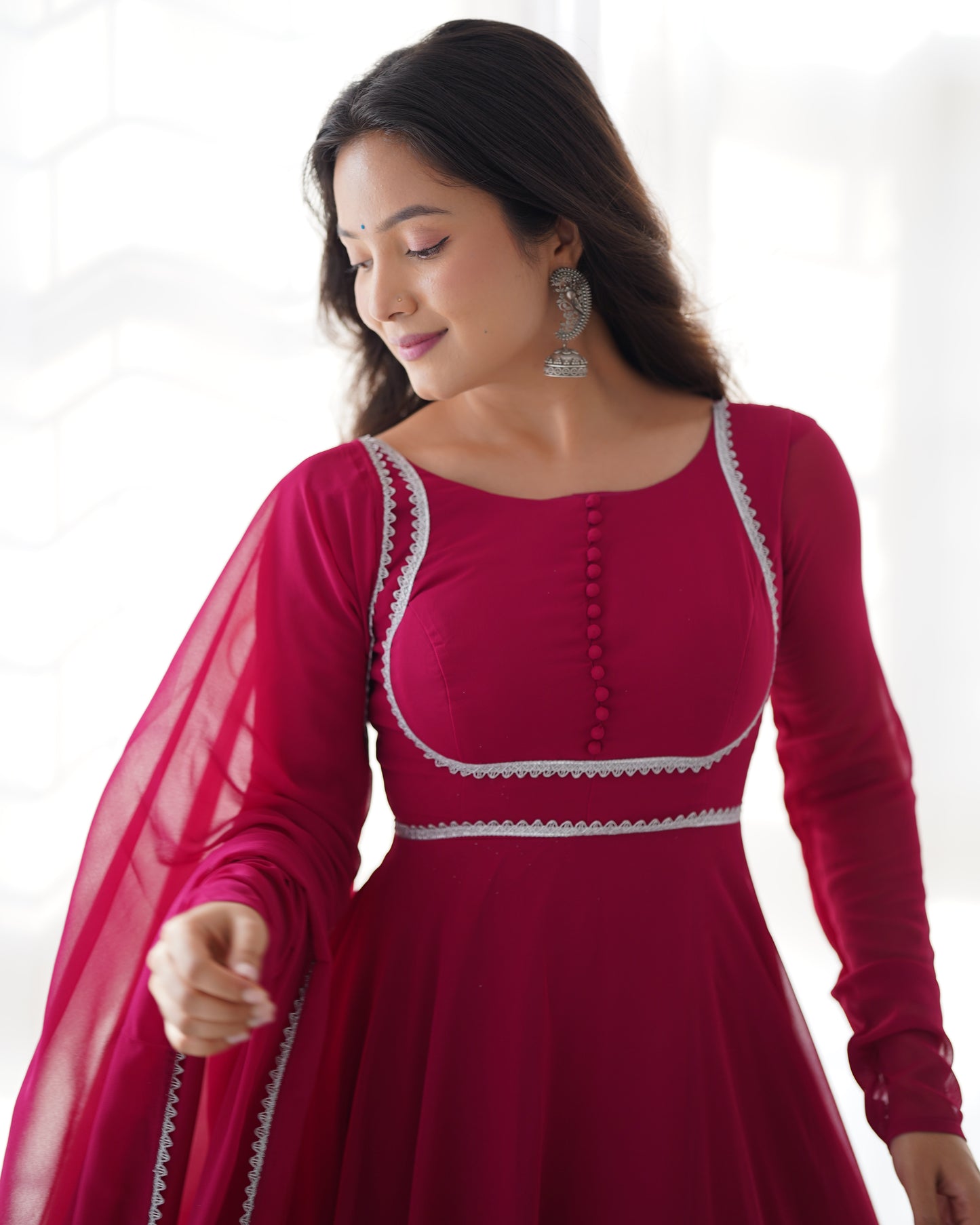 Wine Color Simple Sauber Anarkali Stitched Anarkali Gown