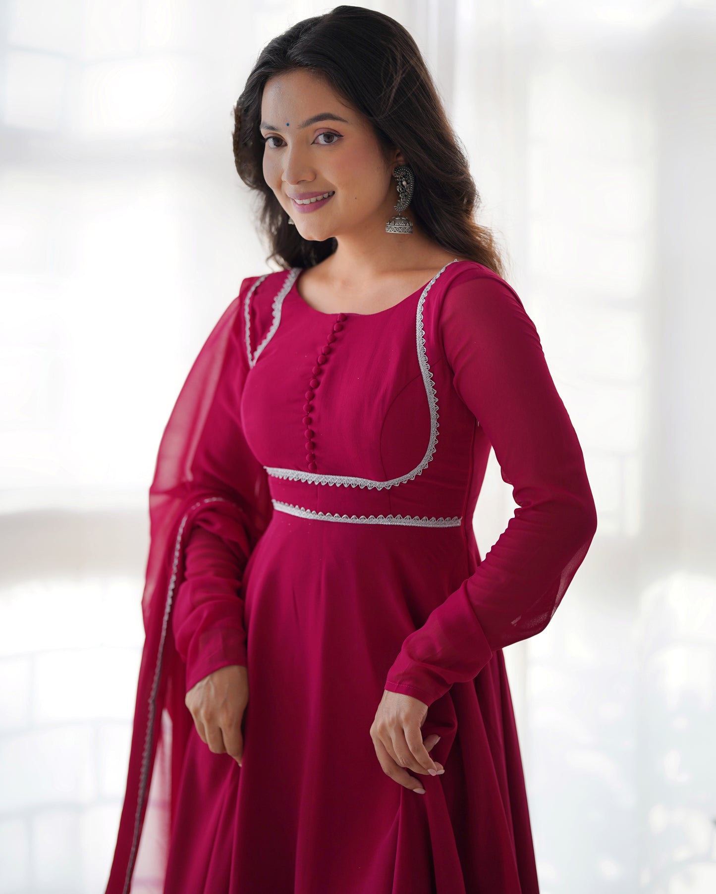 Wine Color Simple Sauber Anarkali Stitched Anarkali Gown