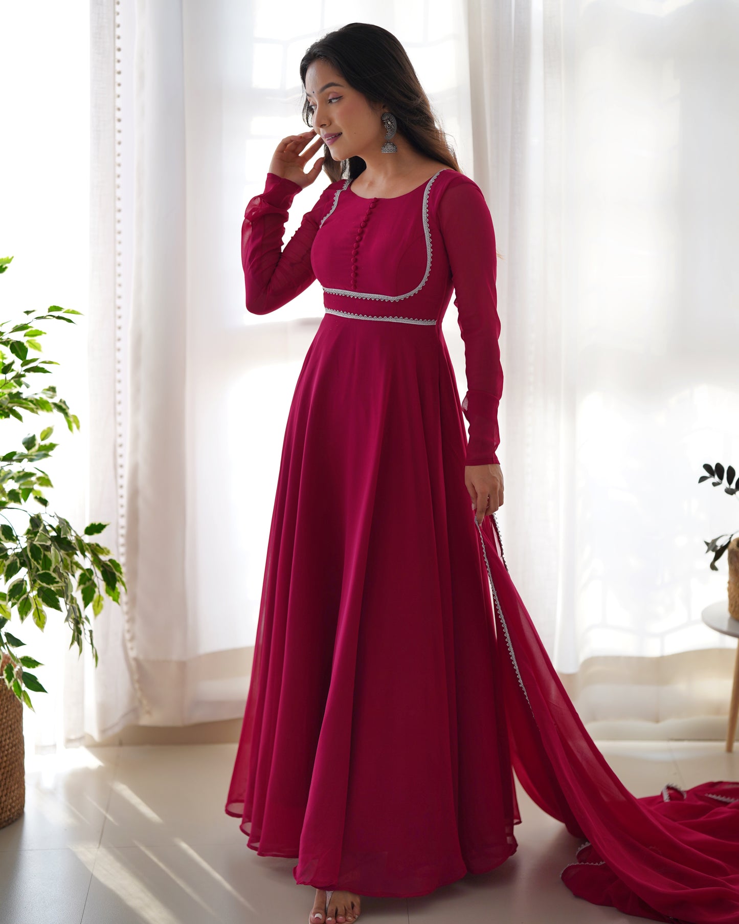 Wine Color Simple Sauber Anarkali Stitched Anarkali Gown